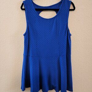 Torrid Blue Polka Dotted Peplum Sleeveless Key Hole Back Top Size 2